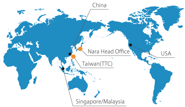 World Map: China, Taiwan (TTC), Singapore / Malaysia, USA